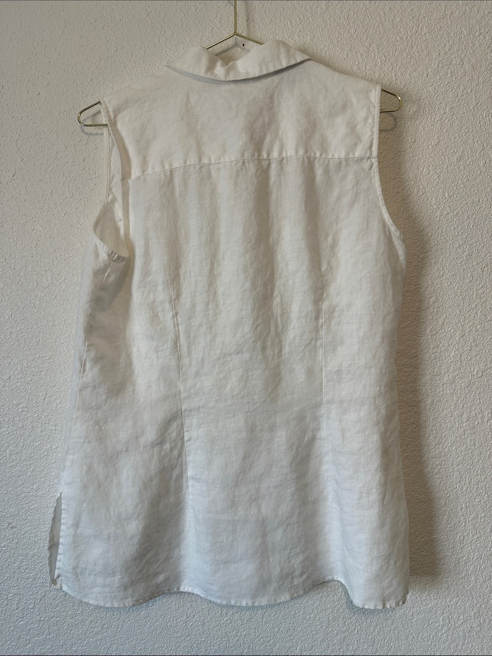 Sleeveless Button-Front White Linen Shirt by Richard Malcolm Irish Linen Medium - Picture 7 of 16